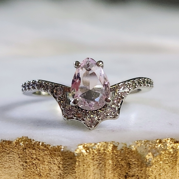 Bomb Party Jewelry - NWT Bomb Party 'Just a Dream' Light Rose Quartz Rhodium Plated Ring - Size 9